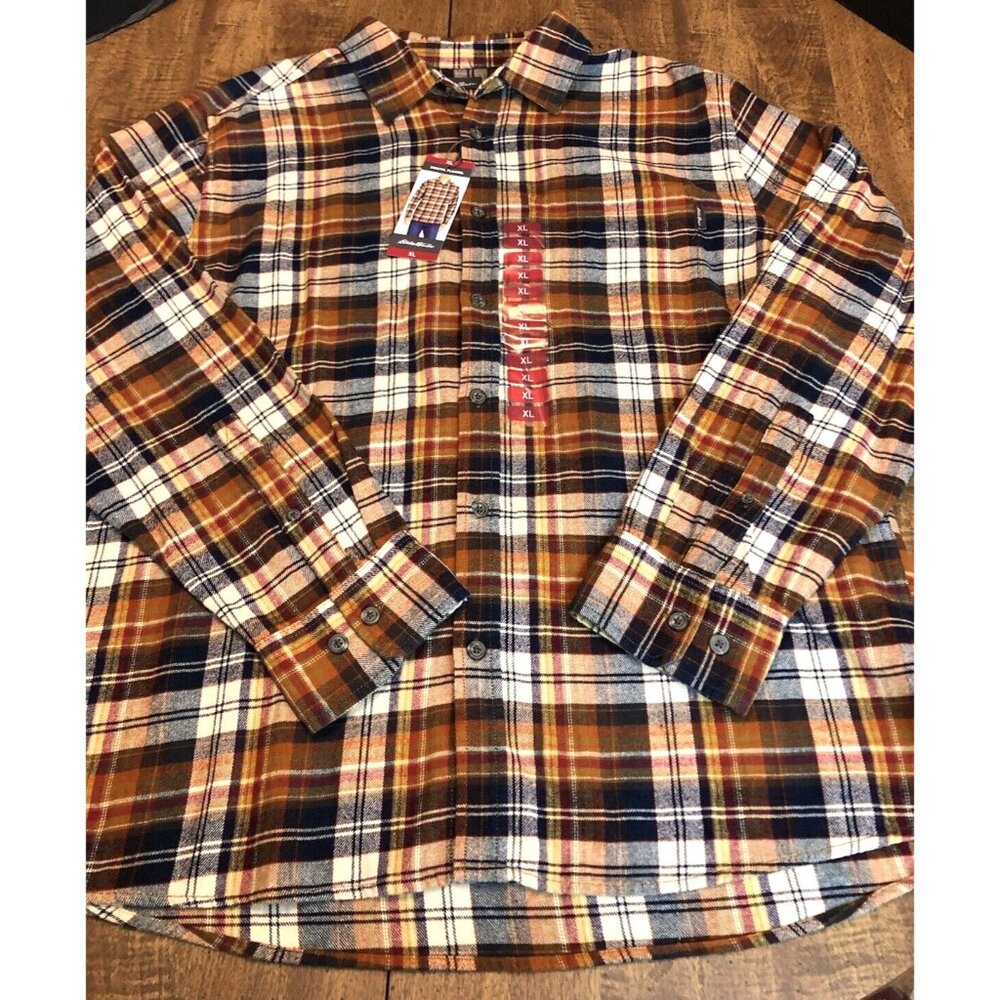 Eddie Bauer Bristol Flannel Plaid Shirt XL -Rust - Cowboy Ranchwear Gorpcore